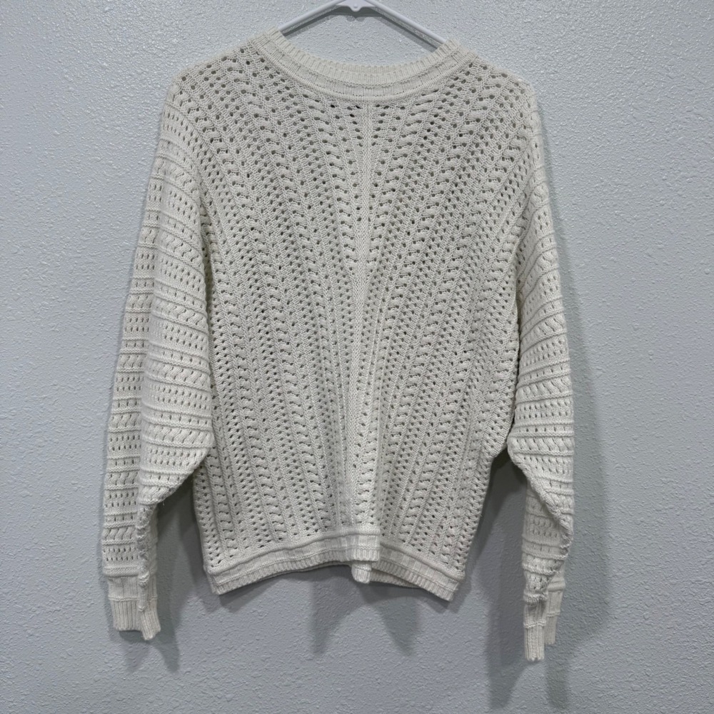 Carol Rose Womens XL Cream White Open Knit Pointelle Sweater Cotton Blend